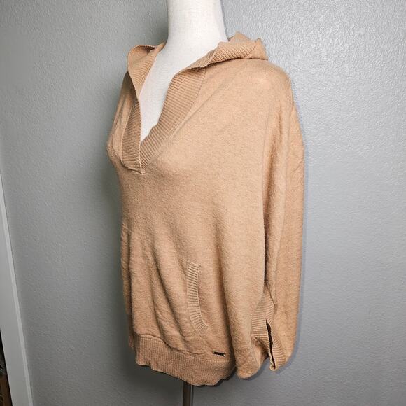 Prana Tan Lightweight Knit Hoodie Sweater with Dolman Half Sleeve Small - Picture 2 of 11